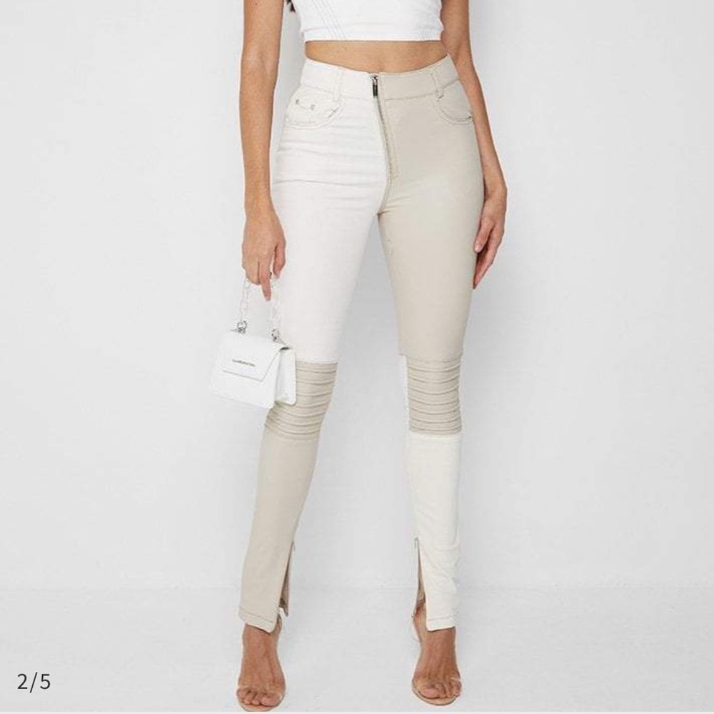 Maniere De Voir Vegan Leather & Denim leggings
